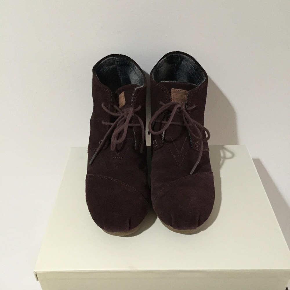 Toms Brown Suede Wedge Booties